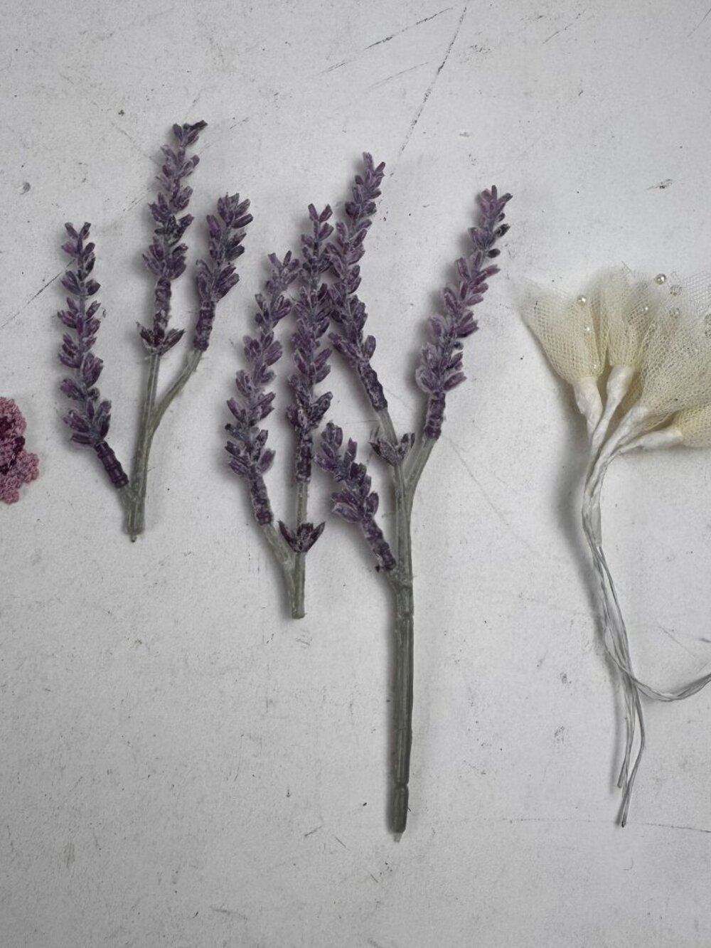 4pc Miniature Faux Floral Lot Flocked Lavender Tulle Bridal Spray Craft Supplies